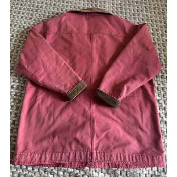 LL Bean Women Red Faded Chore Barn Work Jacket Coat Corduroy Collar Large Petite - Picture 3 of 8